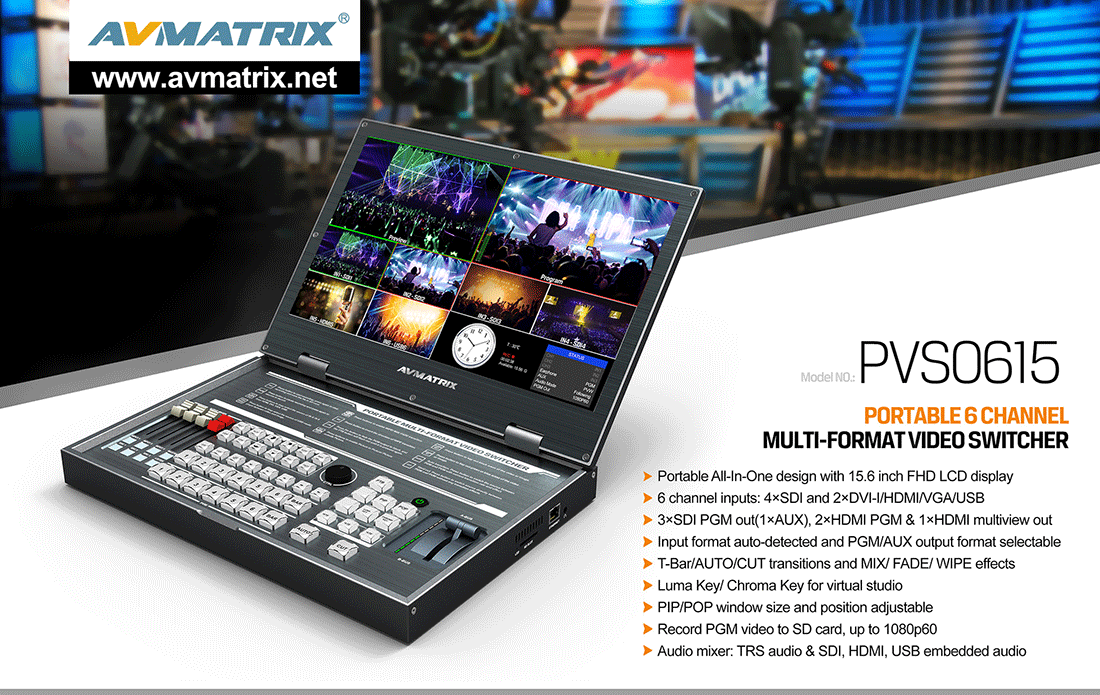 Avmatrix PVS0615 All in 1 6CH 15.6" LCD Multiformat Video Switcher Video Record 