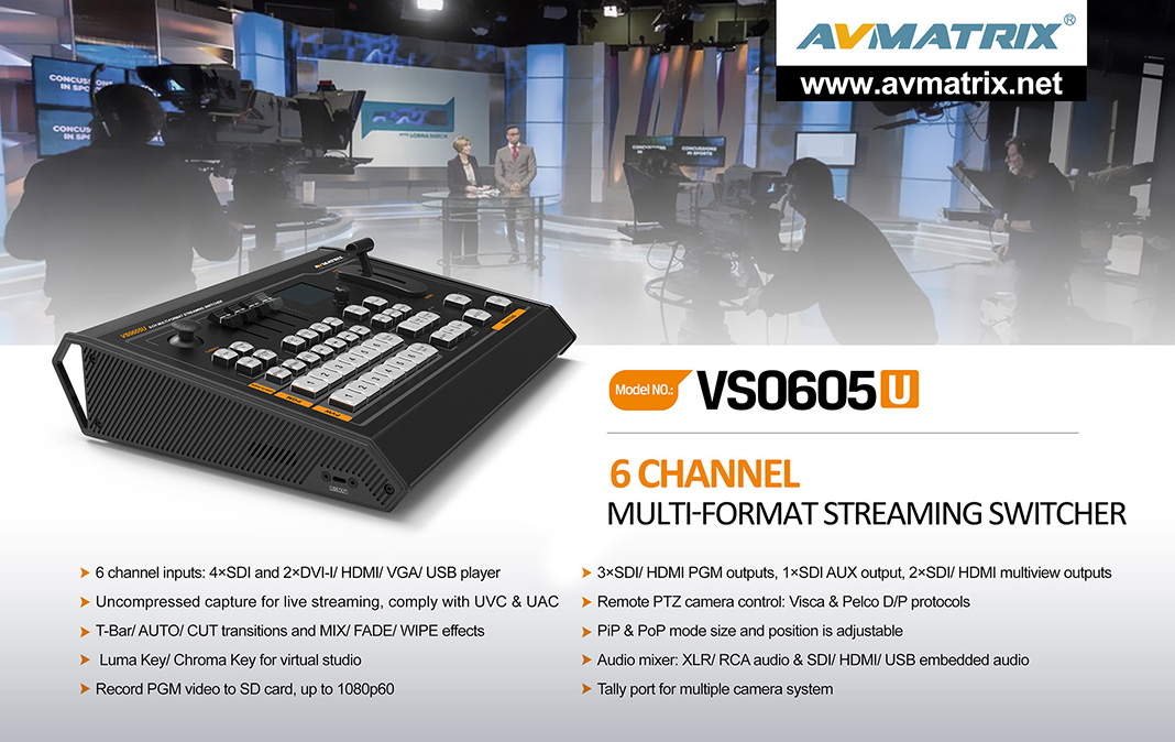 Bàn trộn video đa định 6 kênh AVMATRIX VS0605U SDI/HDMI Multi-format